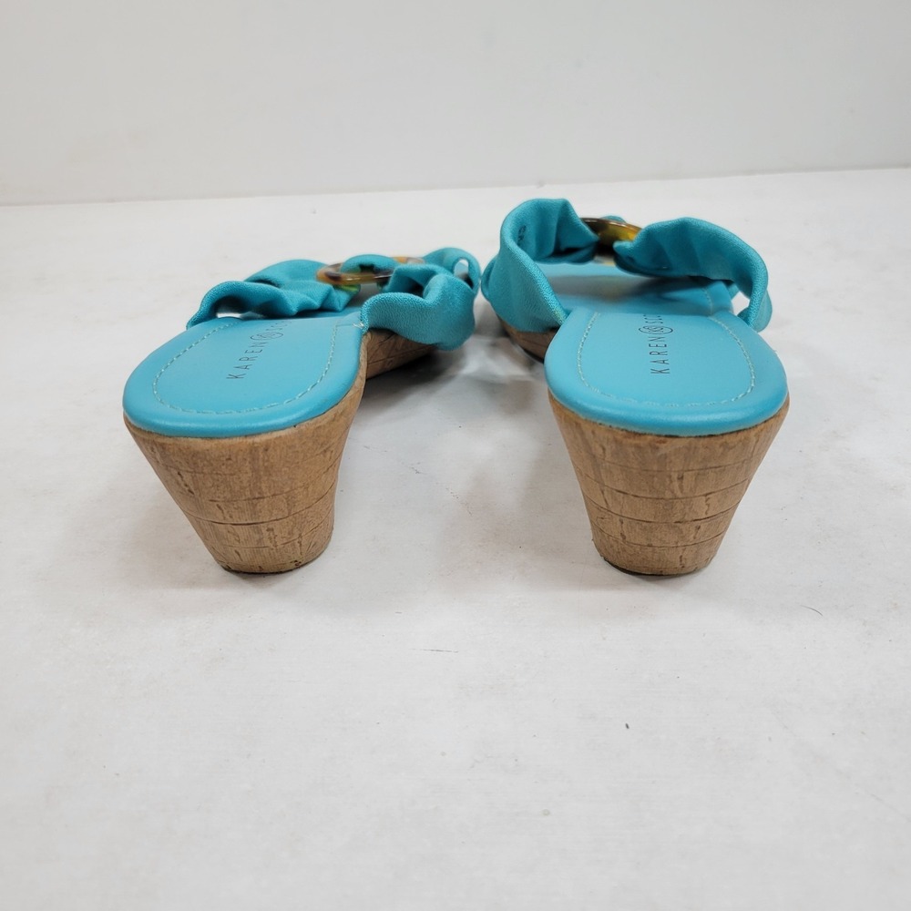 Karen Scott Turquoise Slide Sandals Women's 6.5M Tortoise Buckle Flats Trendy - Picture 6 of 8